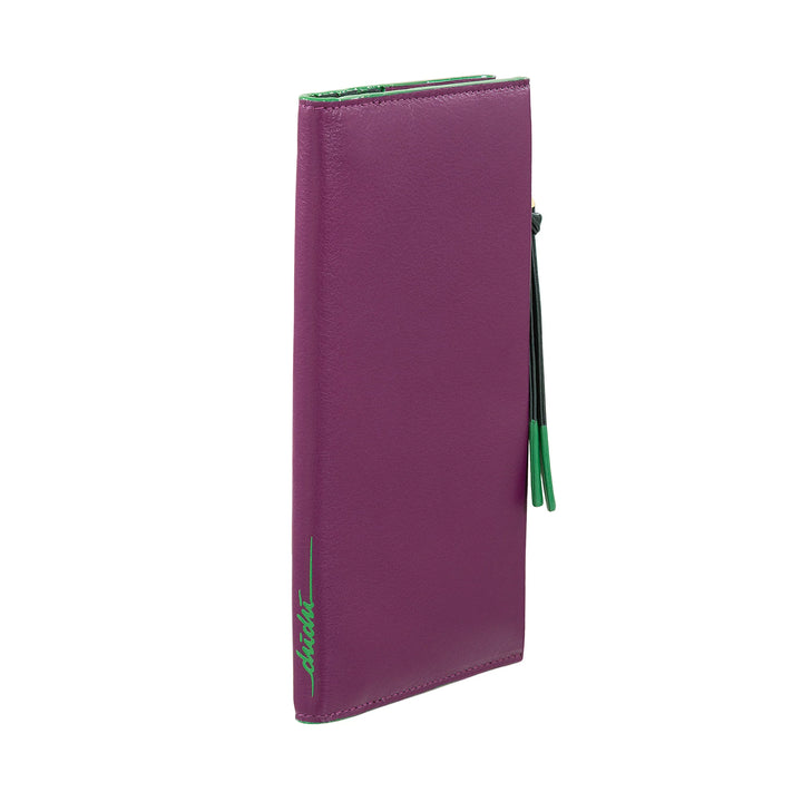 DUDU Portafoglio Donna Grande Slim in Pelle con Zip - Portafogli Lungo Verticale Elegante a Libro con Porta Carte, Tasca Monete con Cerniera e Scomparti per Banconote