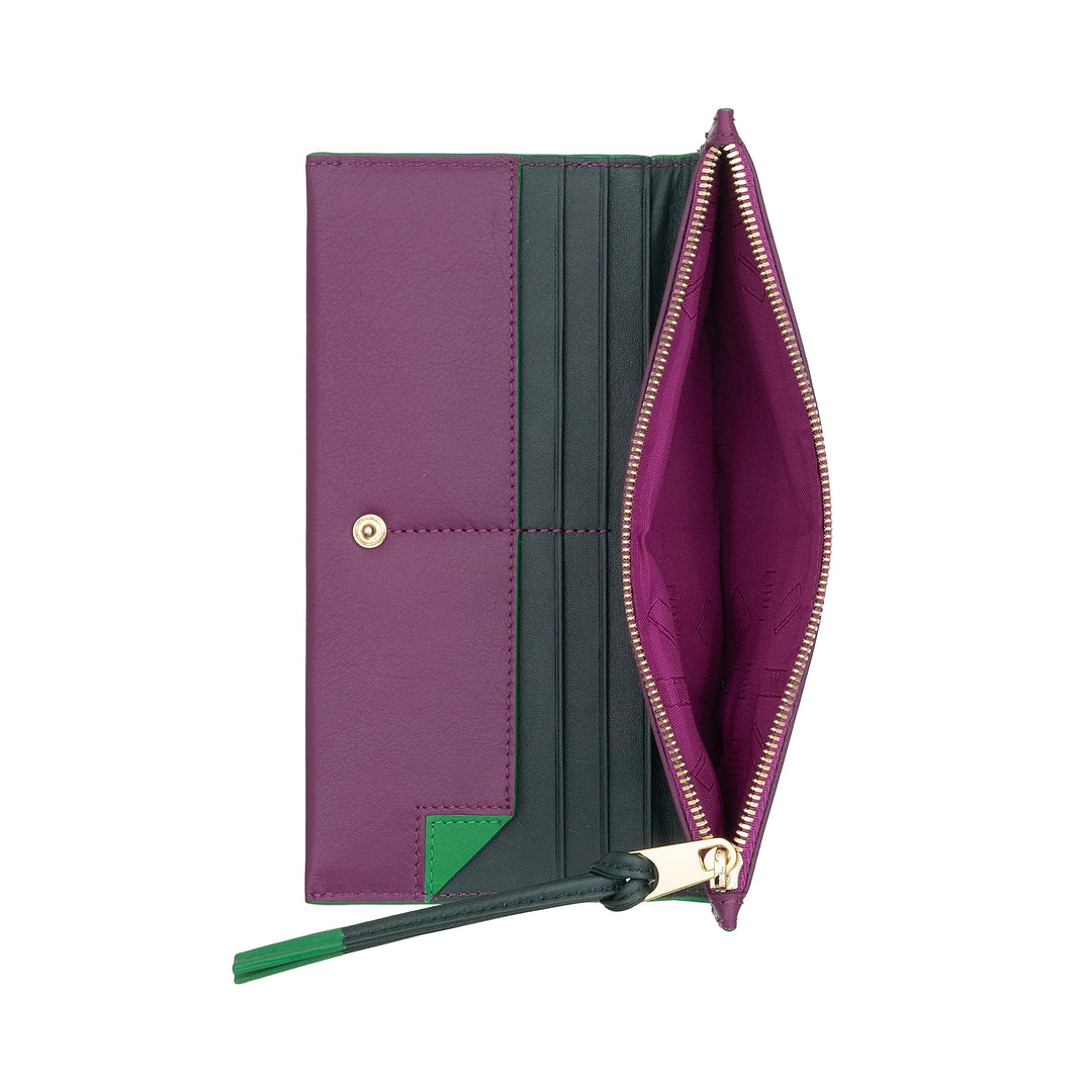 DUDU Portafoglio Donna Grande Slim in Pelle con Zip - Portafogli Lungo Verticale Elegante a Libro con Porta Carte, Tasca Monete con Cerniera e Scomparti per Banconote