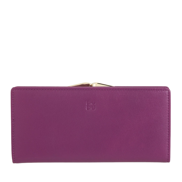 DUDU Cartera Grande para Mujer de Piel Auténtica con Protección RFID, Tarjetero con Monedero Clic Clac, Billetera Colorida