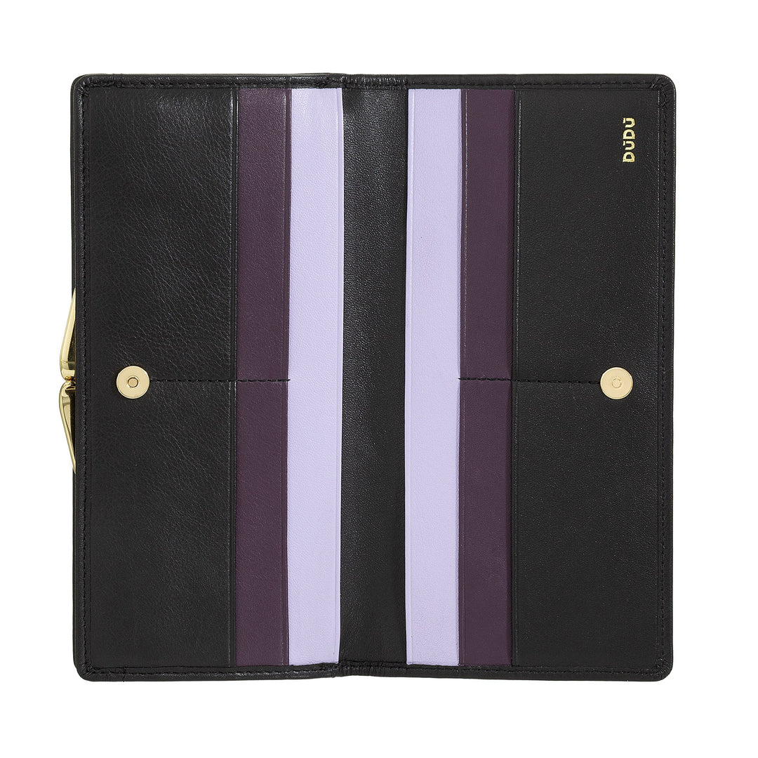DUDU Cartera Grande para Mujer de Piel Auténtica con Protección RFID, Tarjetero con Monedero Clic Clac, Billetera Colorida