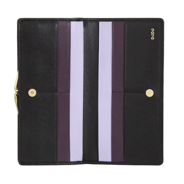 DUDU Cartera Grande para Mujer de Piel Auténtica con Protección RFID, Tarjetero con Monedero Clic Clac, Billetera Colorida