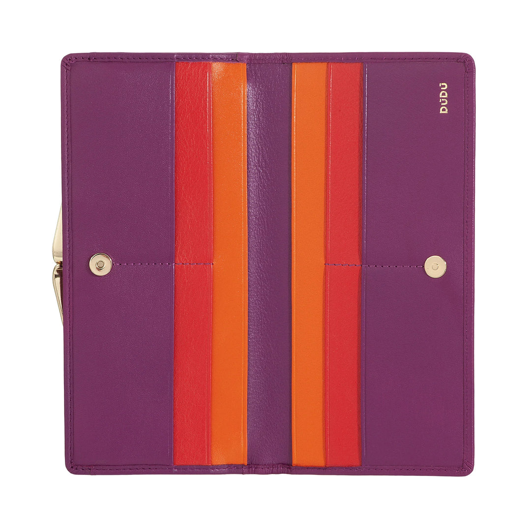 DUDU Cartera Grande para Mujer de Piel Auténtica con Protección RFID, Tarjetero con Monedero Clic Clac, Billetera Colorida
