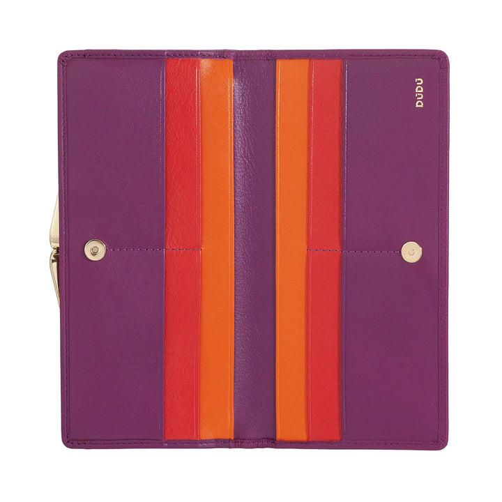 DUDU Cartera Grande para Mujer de Piel Auténtica con Protección RFID, Tarjetero con Monedero Clic Clac, Billetera Colorida