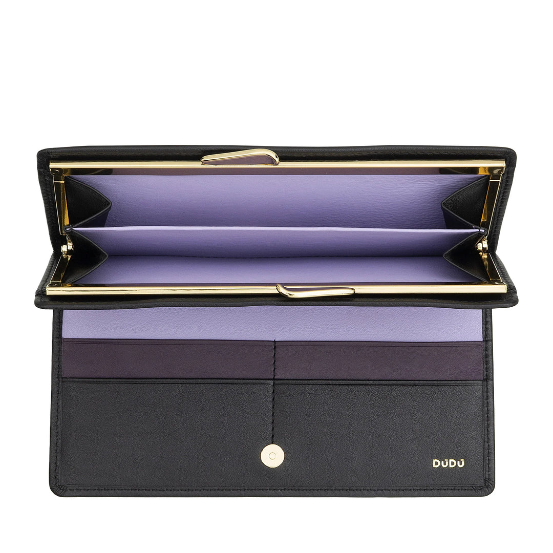 DUDU Cartera Grande para Mujer de Piel Auténtica con Protección RFID, Tarjetero con Monedero Clic Clac, Billetera Colorida