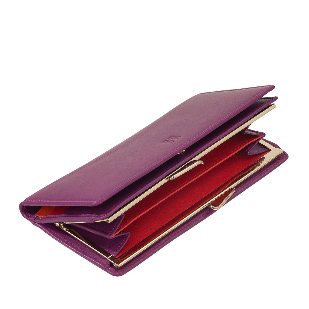 DUDU Cartera Grande para Mujer de Piel Auténtica con Protección RFID, Tarjetero con Monedero Clic Clac, Billetera Colorida