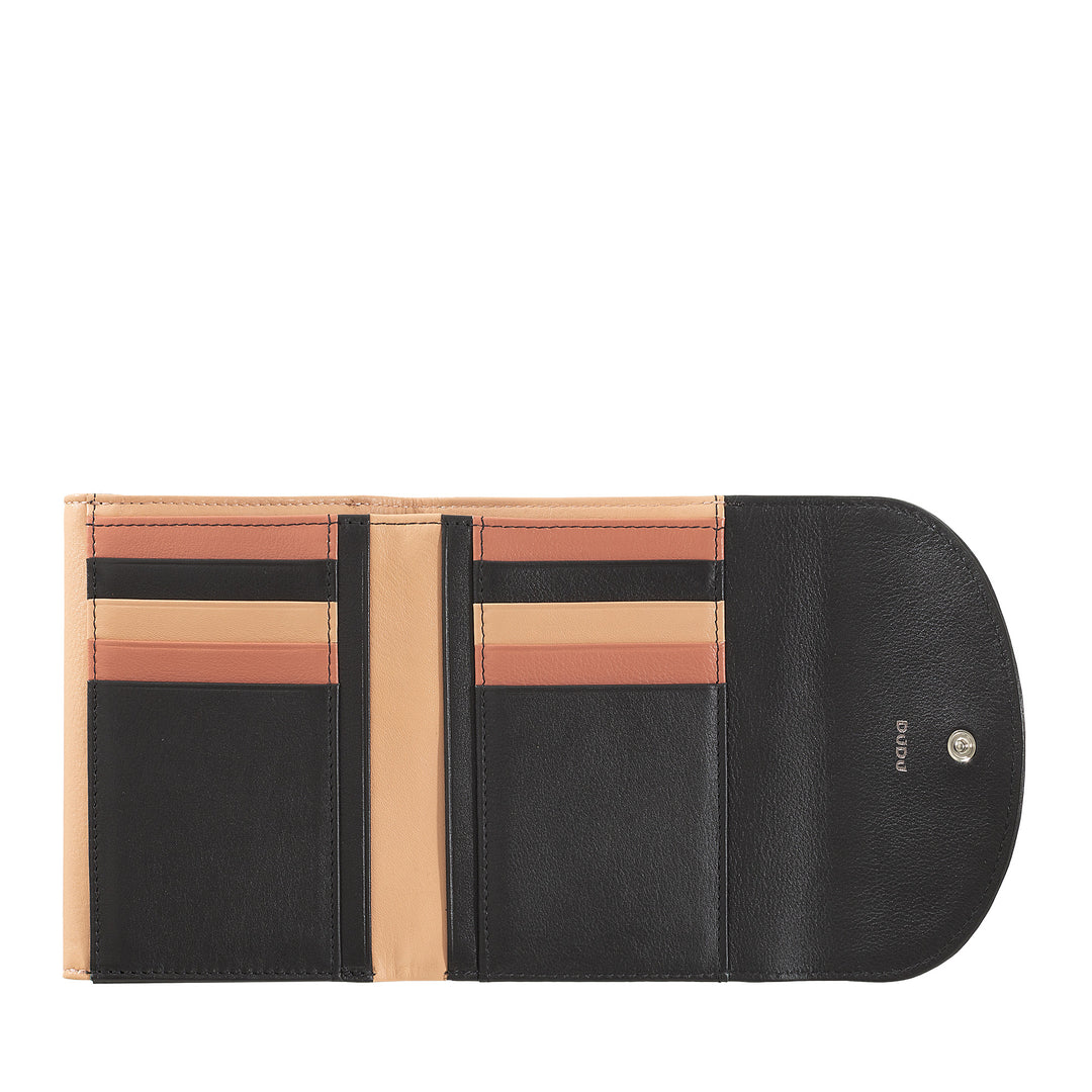 DUDU Cartera de piel auténtica RFID para mujer con monedero, cartera colorida con doble solapa, tarjetero, tarjetero para billetes