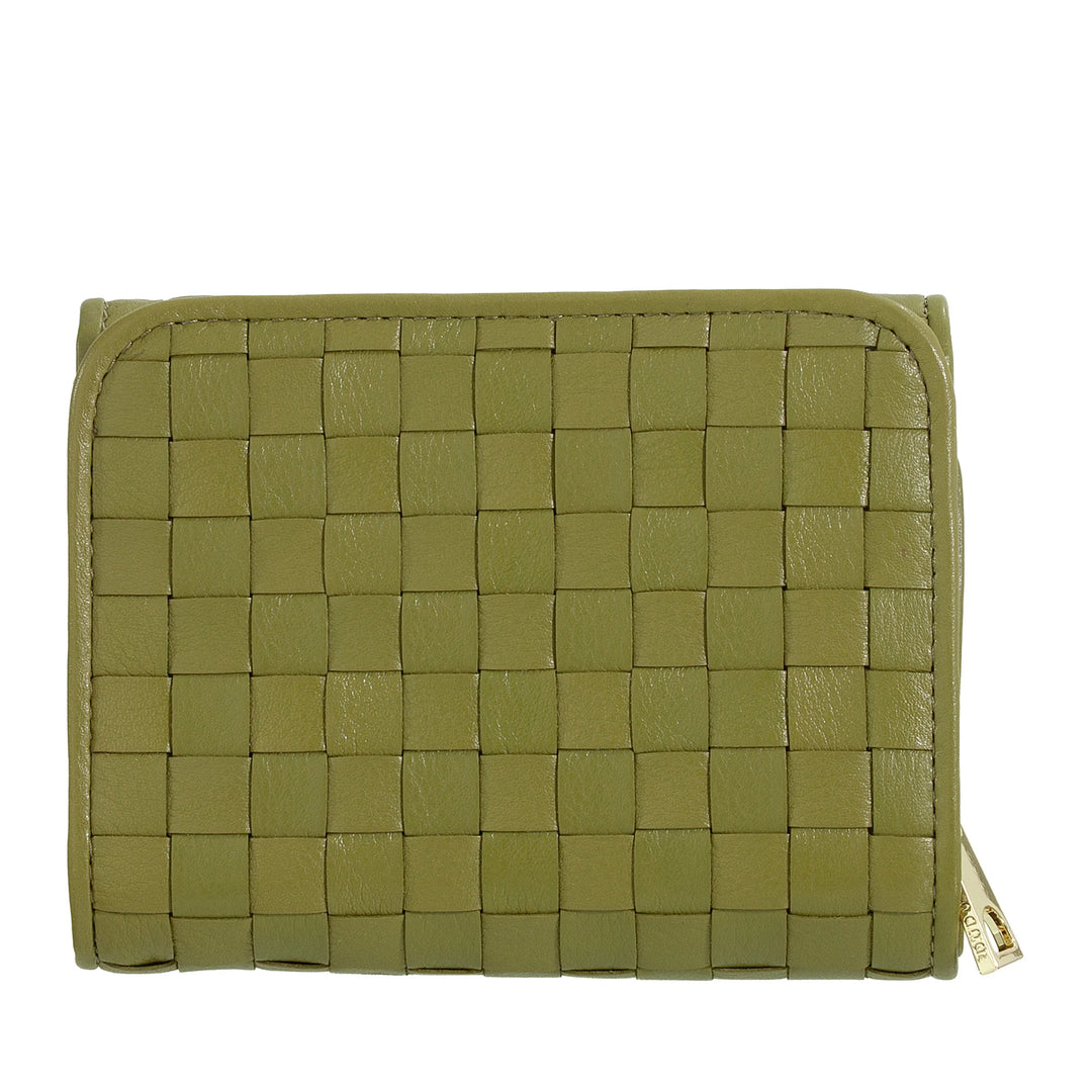 DUDU Cartera de Mujer en Piel Tejida - Cartera Compacta con Monedero con Cremallera, Elegante Porta Billetes, Tarjetero