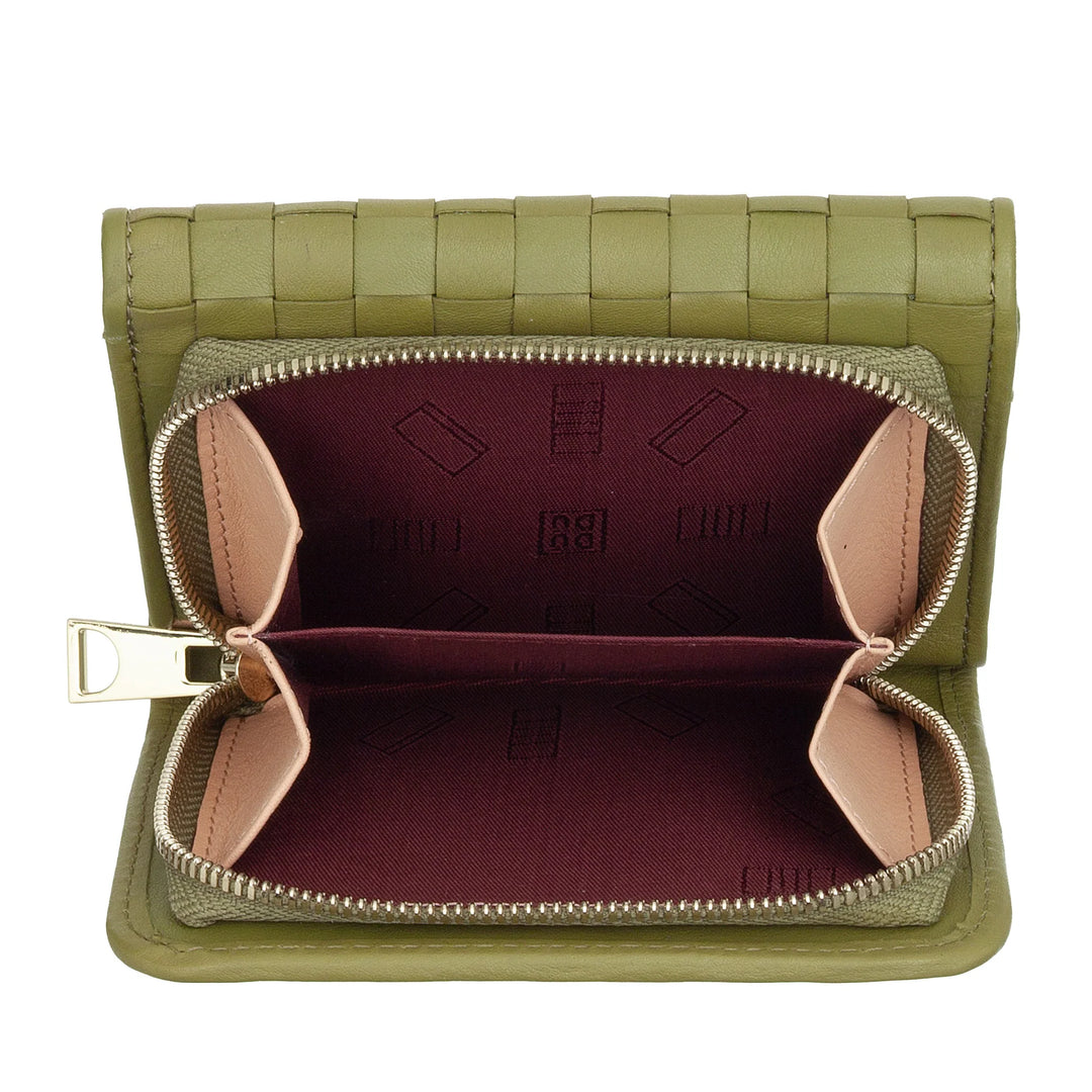 DUDU Cartera de Mujer en Piel Tejida - Cartera Compacta con Monedero con Cremallera, Elegante Porta Billetes, Tarjetero