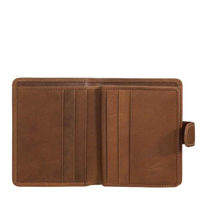 Nuvola Pelle Cartera pequeña de piel para mujer - Elegante y compacta con monedero con cremallera, tarjetero y billetero, cierre con botón