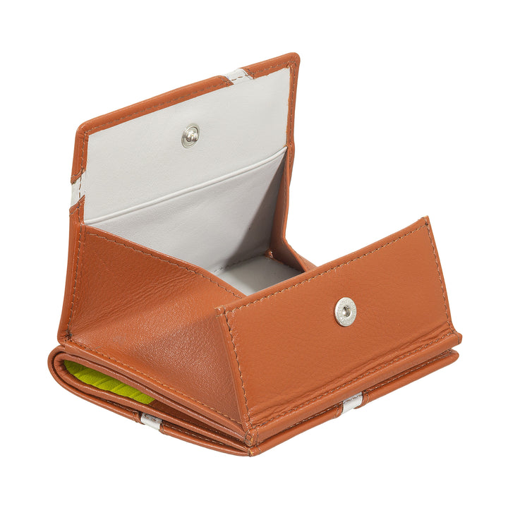 DUDU Unisex Wallet in Genuine Leather - Bifold with Button Closure and External Coin Purse - Design Inspired by Tennis Court Tournaments