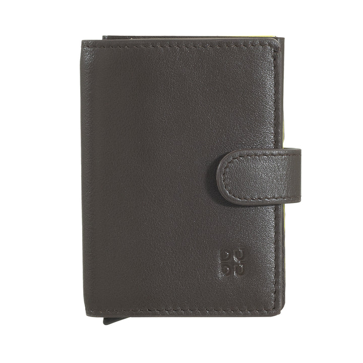 DUDU Cartera Tarjetero de Piel para Hombre con Protección RFID, Minibilletera Pequeña con Protector de Tarjetas de Aluminio, Porta Billetes y Cierre con Botón