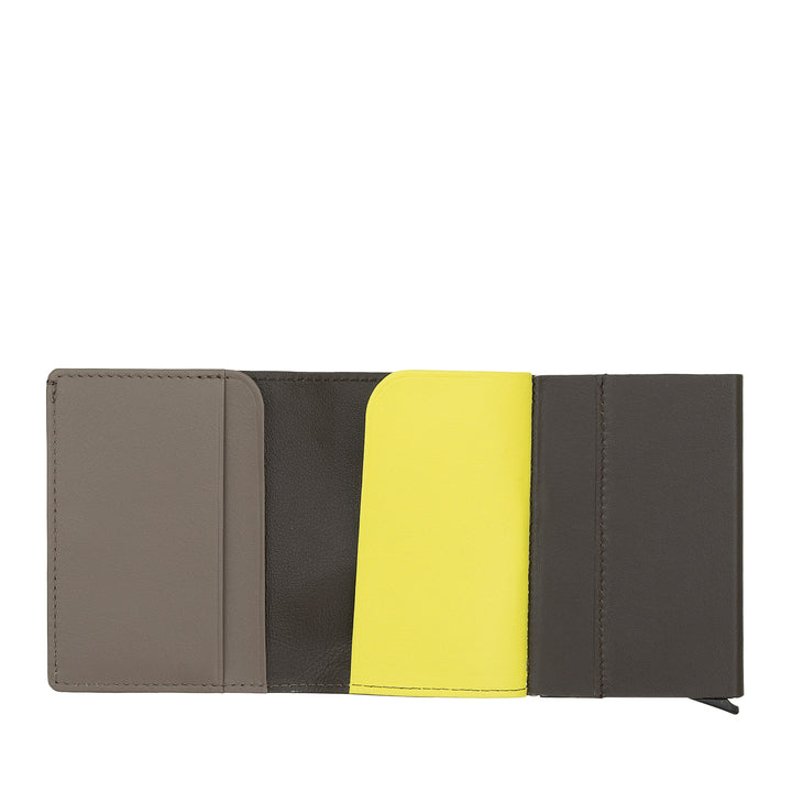 DUDU Cartera Tarjetero de Piel para Hombre con Protección RFID, Minibilletera Pequeña con Protector de Tarjetas de Aluminio, Porta Billetes y Cierre con Botón