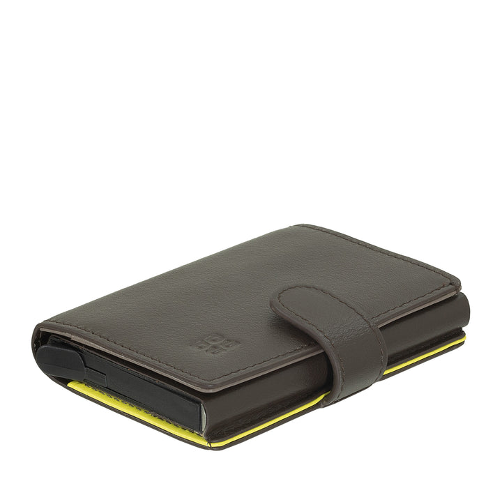 DUDU Cartera Tarjetero de Piel para Hombre con Protección RFID, Minibilletera Pequeña con Protector de Tarjetas de Aluminio, Porta Billetes y Cierre con Botón