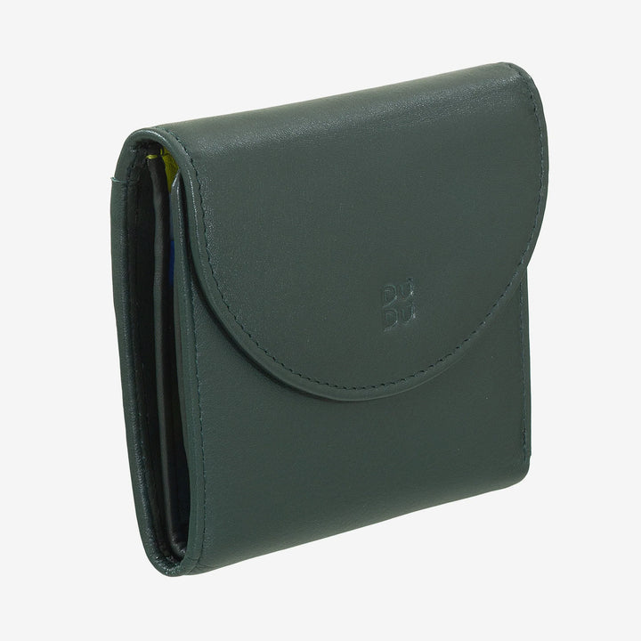 DUDU Kleine Damen-Geldbörse aus weichem Echtleder, Kartenfächer, Geldscheinhalter, Reißverschluss hinten für Münzen, RFID-Geldbörsen mit farbigem Knopfverschluss