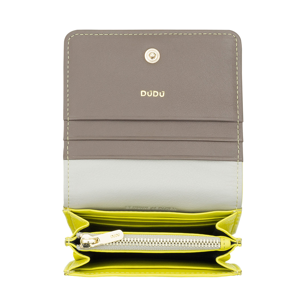 DUDU Cartera de Mujer Pequeña Ultra Compacta Colorida de Piel Blindada RFID con Cremallera Interna y 8 Tarjeteros