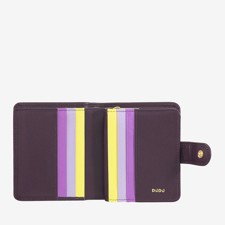 DUDU Cartera Pequeña de Mujer de Piel con Monedero con Cremallera, Monedero Compacto con Cierre de Botón, Porta Billetes, Tarjetero y Protección RFID
