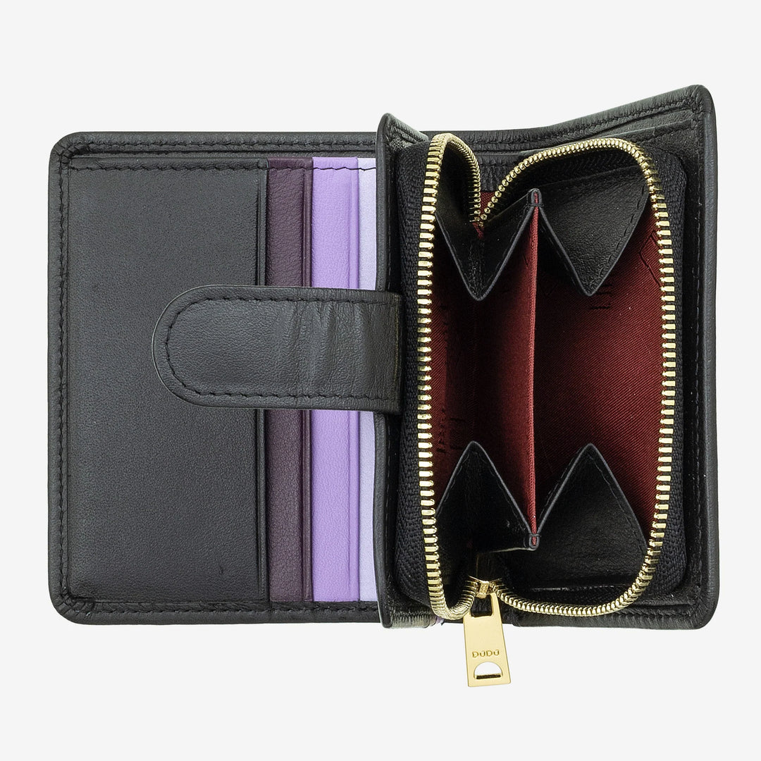 DUDU Cartera Pequeña de Mujer de Piel con Monedero con Cremallera, Monedero Compacto con Cierre de Botón, Porta Billetes, Tarjetero y Protección RFID