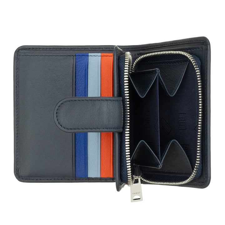 Petit portefeuille en cuir pour femme avec porte-monnaie à fermeture à glissière, Porte-monnaie compact avec fermeture à bouton, Porte-monnaie, Porte-cartes et Protection RFID