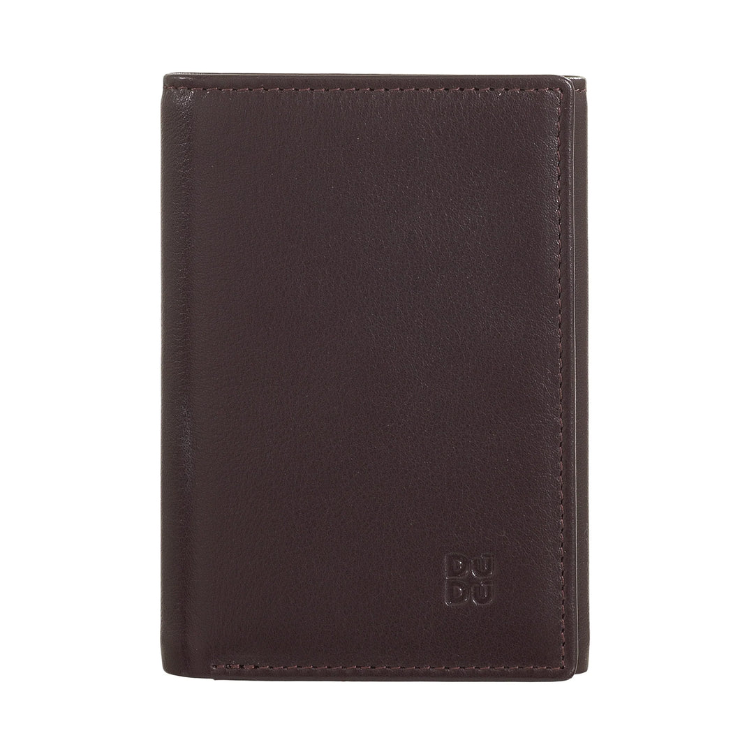 DUDU Cartera Hombre de Piel Tríptico, Tarjetero Vertical RFID con Botón, Porta Billetes, Multicolor