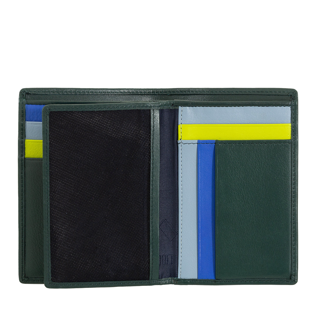 DuDu cartera de cuero multicolor para hombre RFID con cremallera