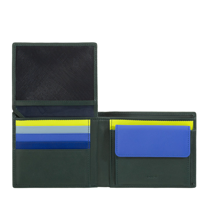 DUDU Men's Classic RFID Multicolor Leather Wallet Signed