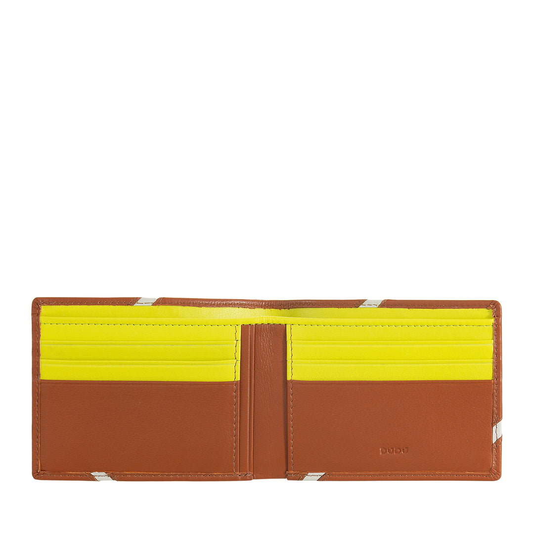 DUDU Portafoglio Uomo Piccolo in Vera Pelle – Design Compatto Ispirato al Tennis – 2 Tasche per Banconote e Porta Carte – Stile Minimal e Sportivo