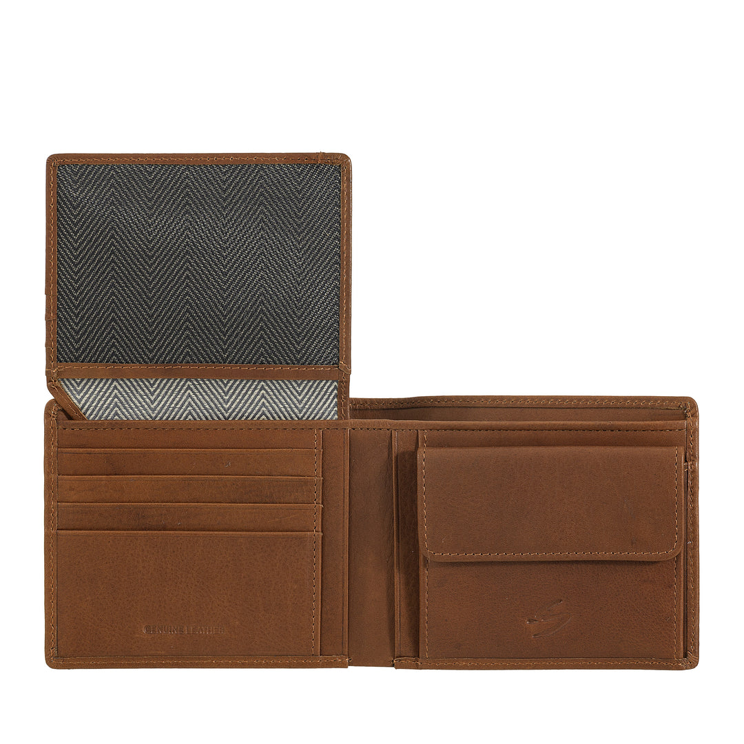 Nuvola Pelle Cartera de hombre de piel con monedero - Elegante cartera clásica con compartimentos para tarjetas, bolsillo de malla y doble compartimento para billetes