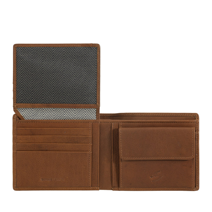 Nuvola Pelle Cartera de hombre de piel con monedero - Elegante cartera clásica con compartimentos para tarjetas, bolsillo de malla y doble compartimento para billetes