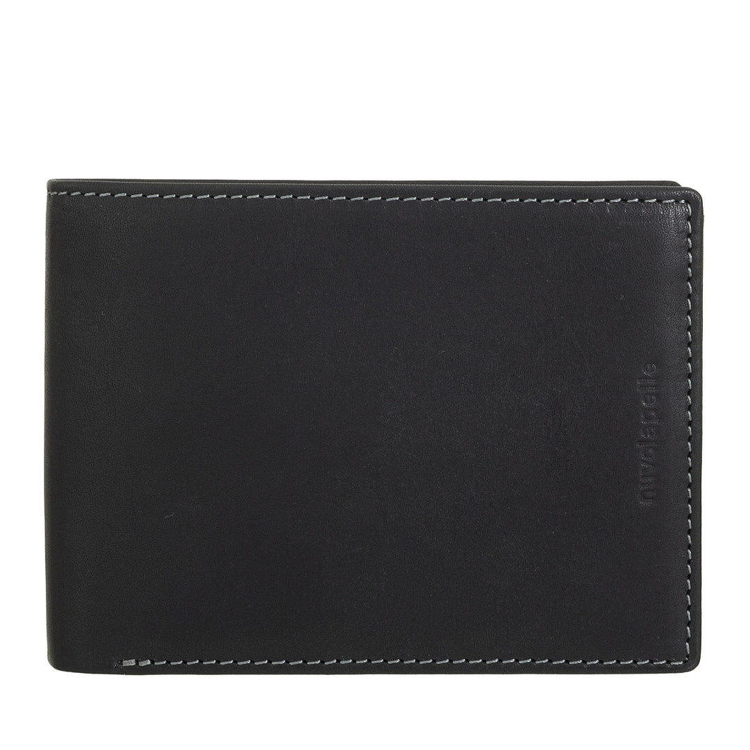 Nuvola Pelle Portafoglio Uomo in Pelle con Portamonete – Elegante Portafogli con Bottone, Scomparti Carte e Banconote, Tasca con Cerniera e Finestre ID Trasparenti
