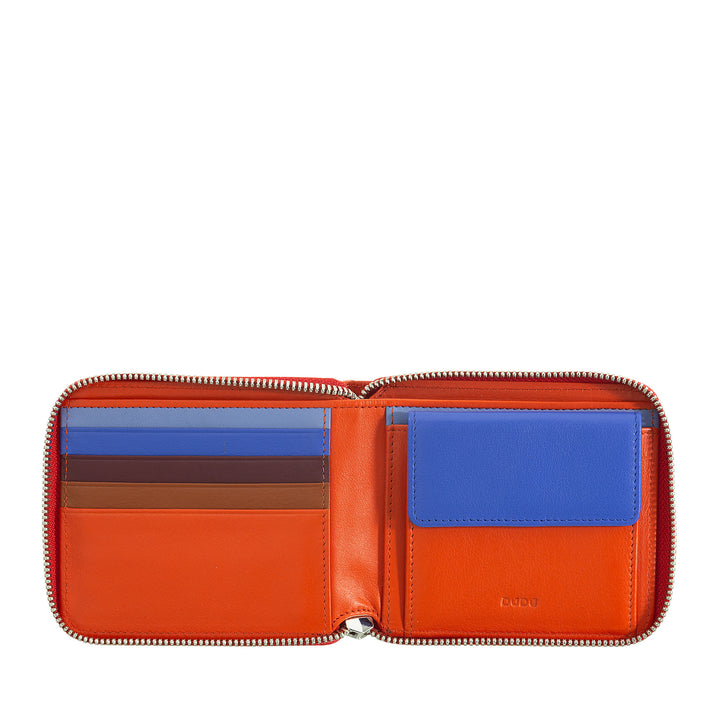 DUDU Cartera Hombre RFID en Piel Monedero con Cremallera Externa Pequeña con 6 Ranuras para Tarjetas