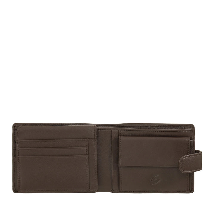 Nuvola Pelle Portefeuille en cuir pour homme avec fermeture à bouton externe – Portefeuille avec porte-monnaie et porte-cartes, fermeture éclair interne