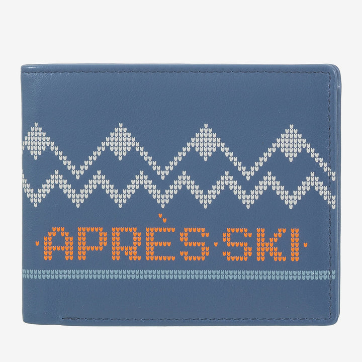 DUDU Cartera pequeña de piel para hombre Apres Ski - Monedero compacto, tarjetero y porta billetes, diseño invernal