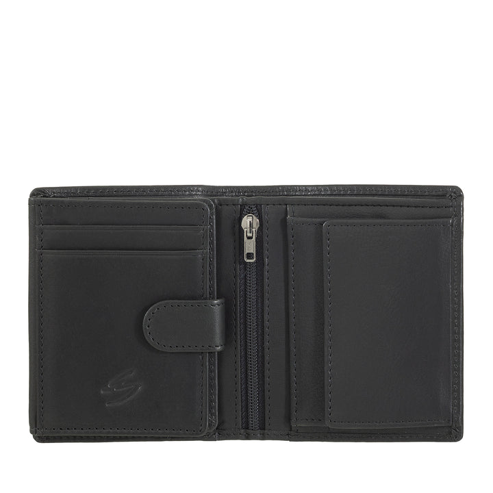Nuvola Pelle Portafoglio Uomo in Pelle Piccolo con Portamonete – Portafoglio Compatto in Vera Pelle con Scomparti per Carte, Banconote, Zip Interna e Monete