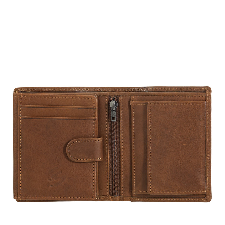 Nuvola Pelle Portafoglio Uomo in Pelle Piccolo con Portamonete – Portafoglio Compatto in Vera Pelle con Scomparti per Carte, Banconote, Zip Interna e Monete