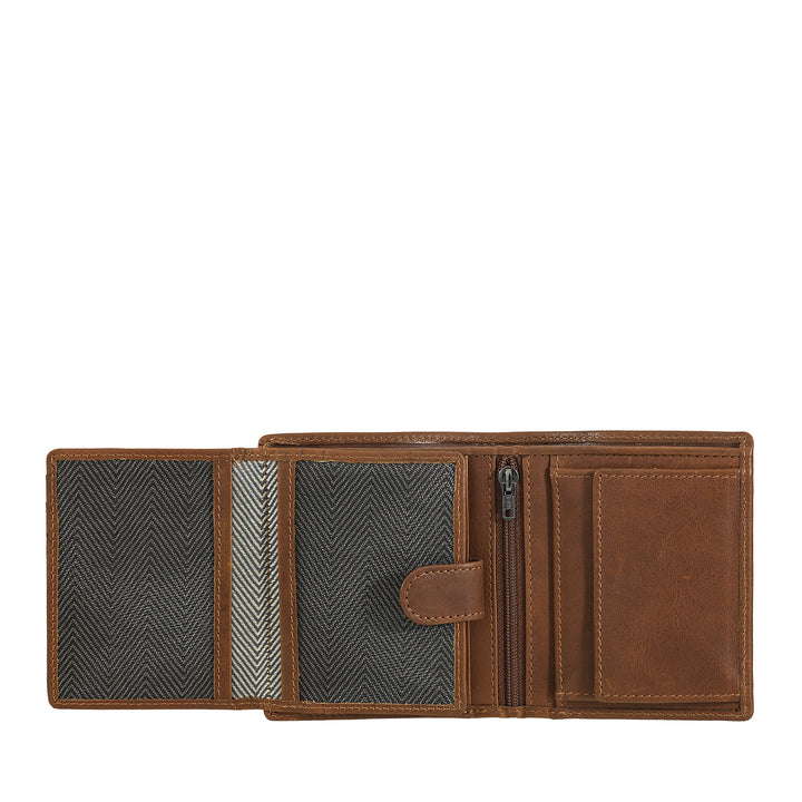 Nuvola Pelle Portafoglio Uomo in Pelle Piccolo con Portamonete – Portafoglio Compatto in Vera Pelle con Scomparti per Carte, Banconote, Zip Interna e Monete