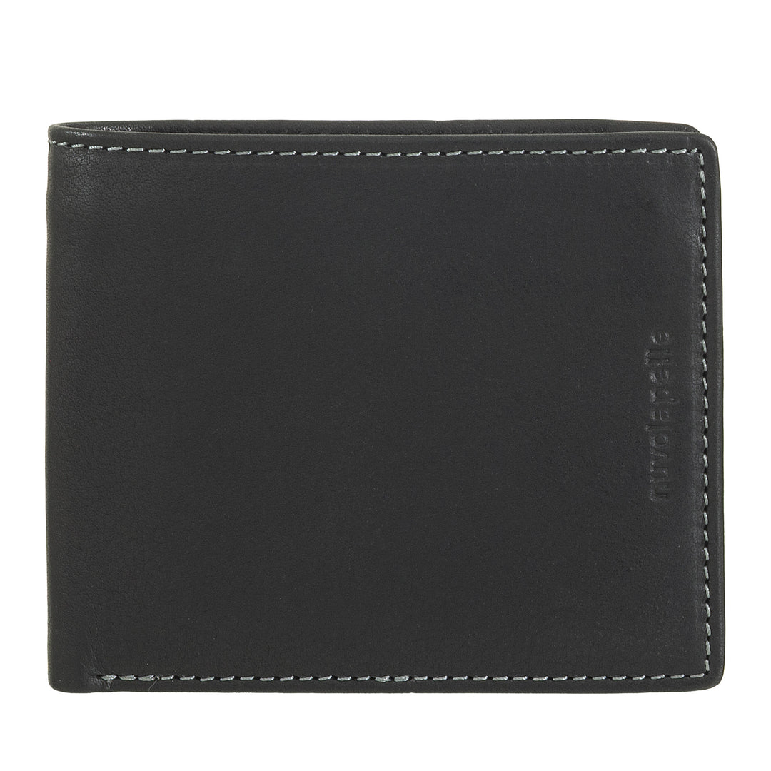 Nuvola Pelle Petit Portefeuille en Cuir pour Homme avec Porte-Monnaie - Portefeuille Compact en Cuir Véritable avec Compartiments pour Cartes et Billets, Fermeture Éclair Interne