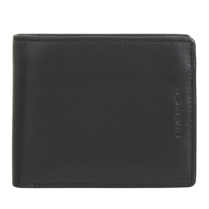 Nuvola Pelle Cartera Pequeña para Hombre en Piel Napa - Cartera con Monedero, Tarjetero, Billetes, Ventana Transparente y Bolsillo Interior con Cremallera