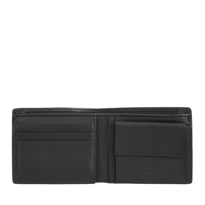 Nuvola Pelle Cartera Pequeña para Hombre en Piel Napa - Cartera con Monedero, Tarjetero, Billetes, Ventana Transparente y Bolsillo Interior con Cremallera