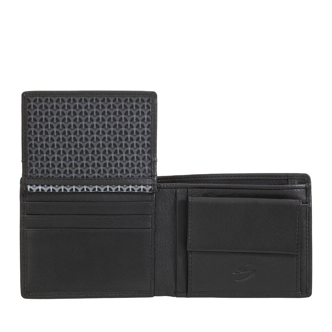 Nuvola Pelle Cartera Pequeña para Hombre en Piel Napa - Cartera con Monedero, Tarjetero, Billetes, Ventana Transparente y Bolsillo Interior con Cremallera