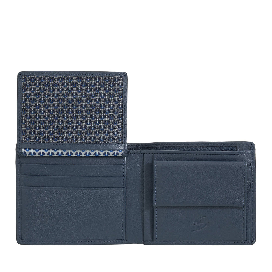 Nuvola Pelle Petit Portefeuille pour Homme en Cuir Nappa - Portefeuille avec Porte-Monnaie, Porte-Cartes, Billets, Fenêtre Transparente et Poche Intérieure avec Fermeture Éclair