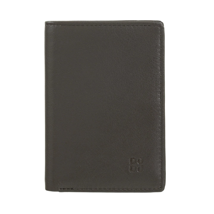 DUDU Herren-Geldbörse aus Leder mit RFID-Schutz, kleine Brieftasche mit zwei Fächern und Ausweisfenster, 9 Kreditkartenfächer, Geldscheinhalter