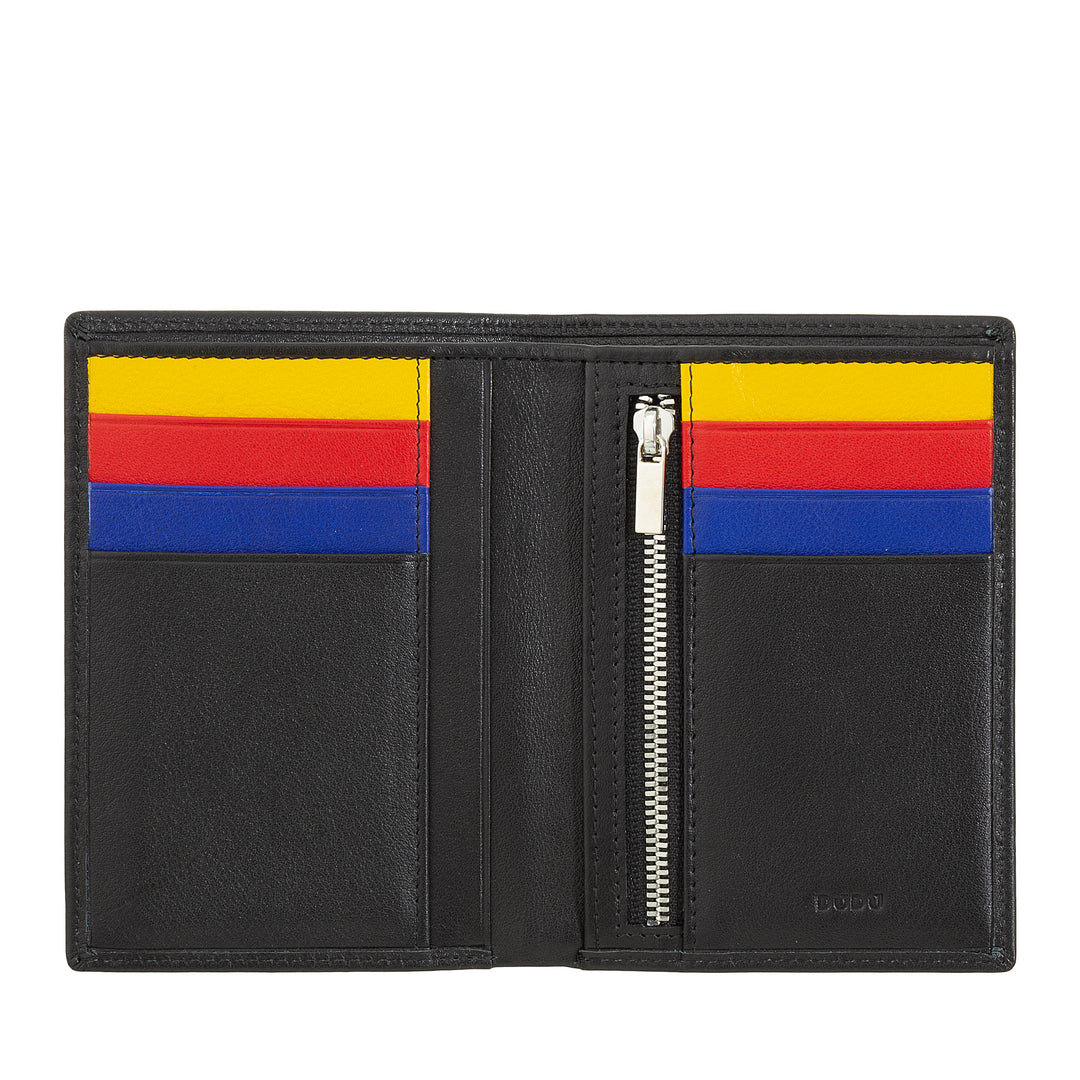 Dudu Men's Slim Portfolio de Vera Leather, pequeño y delgado, traiga dinero y tarjetas de crédito, cuidado compacto con cremallera interna con cremallera, diseño mínimo