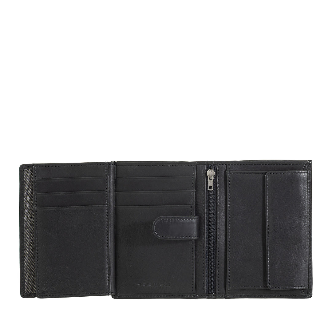 Nuvola Pelle Portafoglio Uomo Verticale in Pelle – Elegante Portafogli Bifold con Portamonete, Chiusura Interna a Linguetta, Scomparti Carte Tessere e Tasca Zip