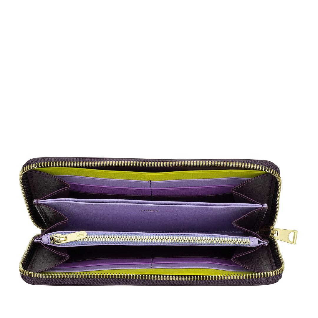 DUDU Grand portefeuille femme RFID en cuir véritable coloré avec zip tout autour