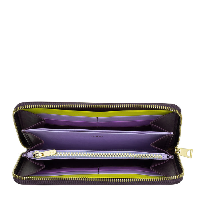 DUDU Grand portefeuille femme RFID en cuir véritable coloré avec zip tout autour