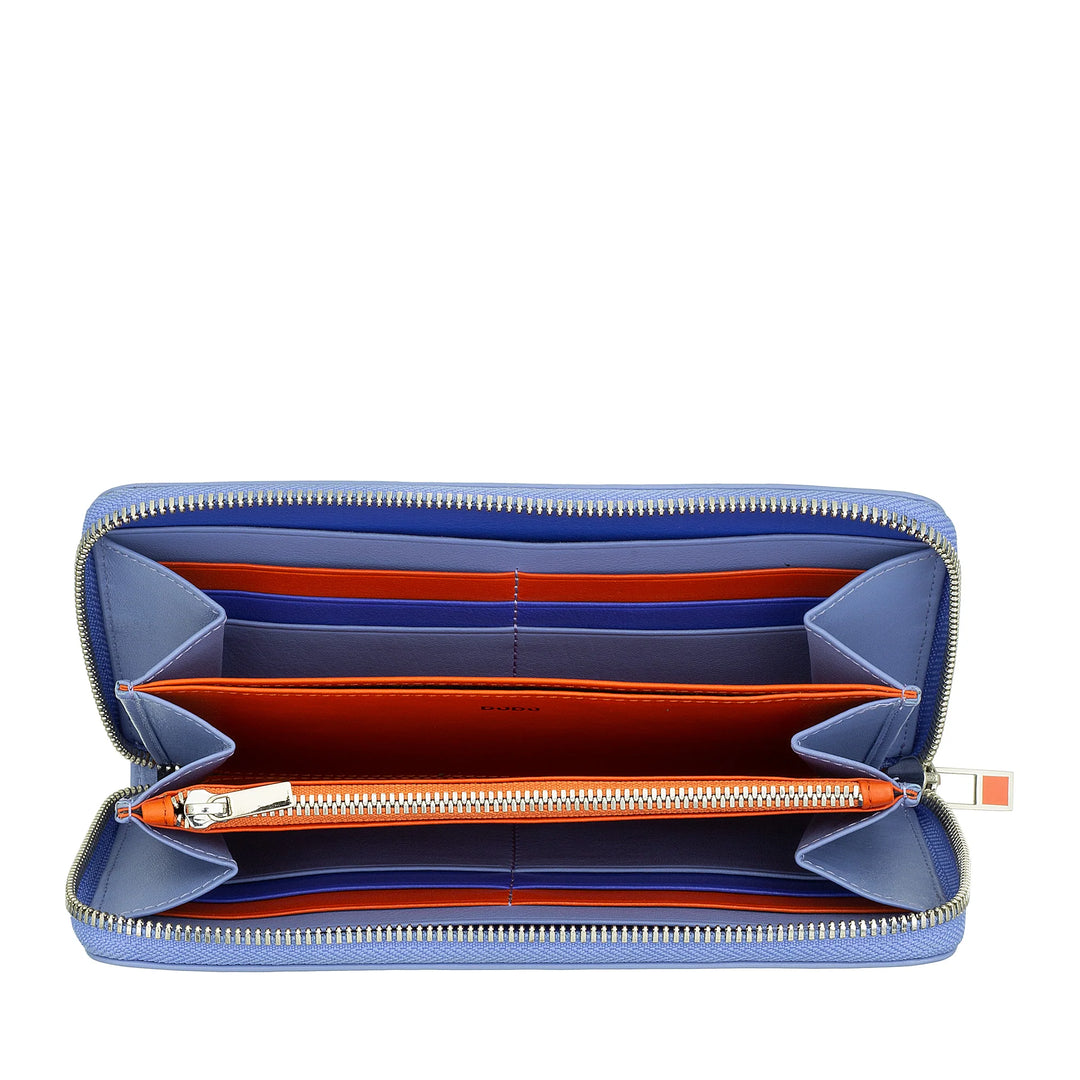 DUDU Große RFID-Damenbrieftasche aus echtem farbigem Leder mit umlaufendem Reißverschluss