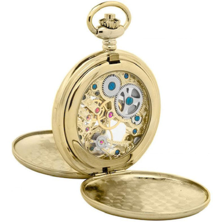 Pryngeps orologio da tasca Scheletrico 50mm bianco carica manuale acciaio finitura PVD oro giallo T075-L - Capodagli 1937