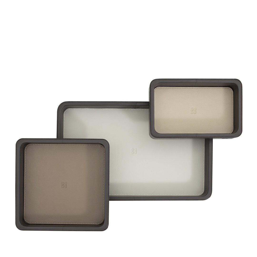 DUDU Set of 3 pcs Leather Pocket Tray, Table Storage Tray Home Desk Office, Key Holder, Coins, Telephone