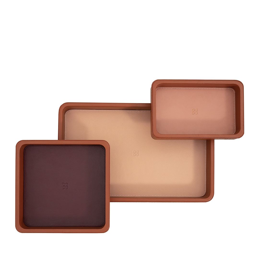 DUDU Set of 3 pcs Leather Pocket Tray, Table Storage Tray Home Desk Office, Key Holder, Coins, Telephone