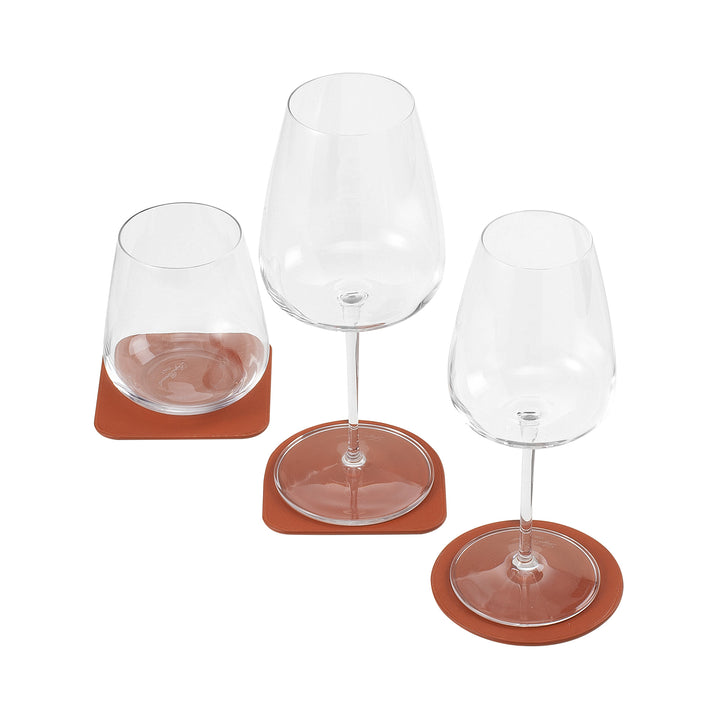 DUDU Lot de 3 Dessous de Verre en Cuir Souple Coloré, Double Face, Forme Carrée Ronde, 9,5x9,5 cm, Design Élégant